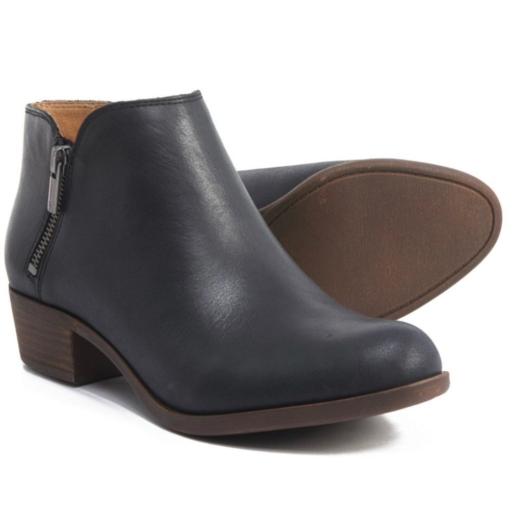 Lucky Brand Burklee Brown Ankle Booties 2 Side Zip Leather Size 8.5